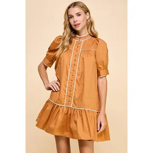 Mock Neckline Button Down Dress