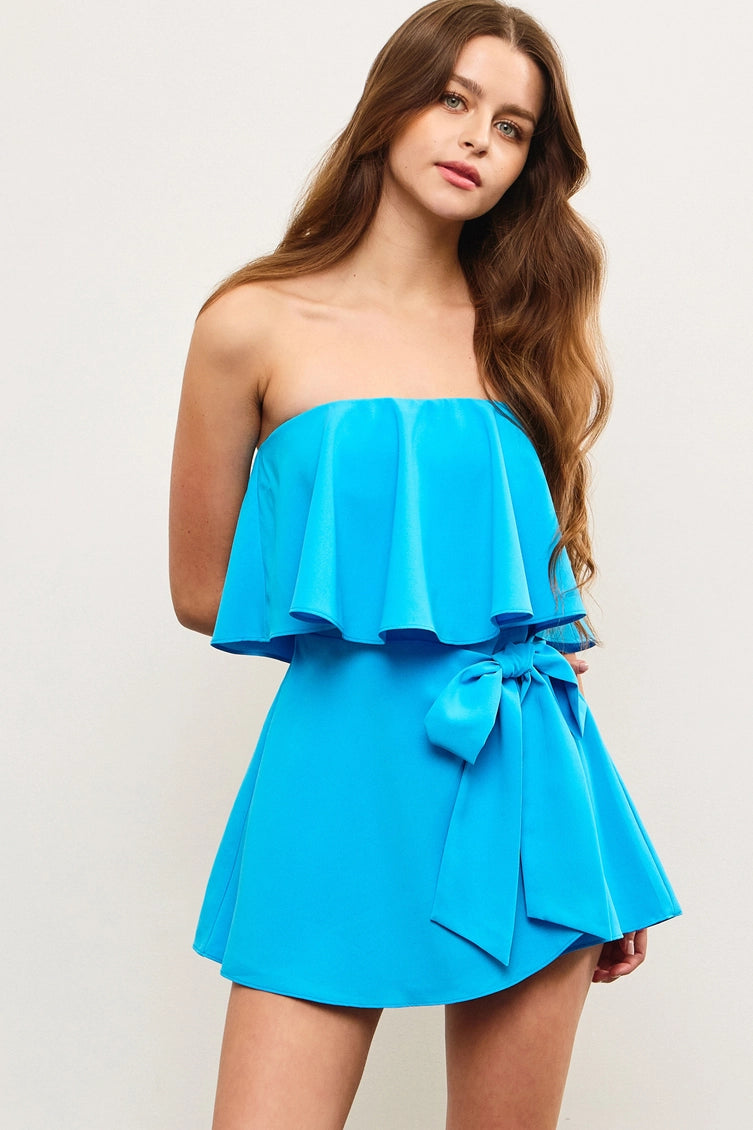 RUFFLE SLEEVELESS WRAP ROMPER