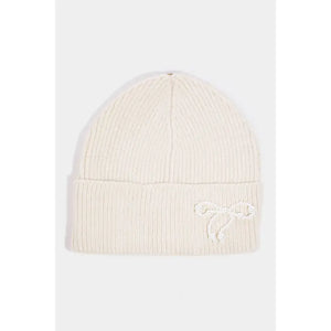 Pearl Beaded Ribbon Knitted Beanie