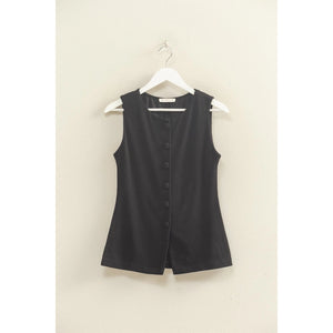 Buttoned Ribbed Knit Vest Top
