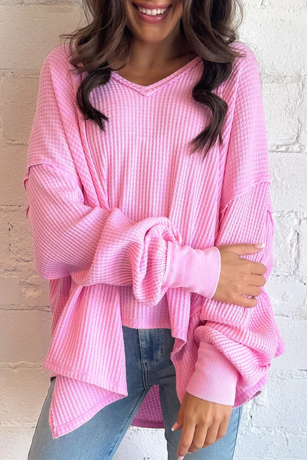 Pink Waffle Knit high/low
