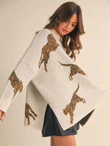 Cheetah Print Oversized Mock Neck Sweater Top