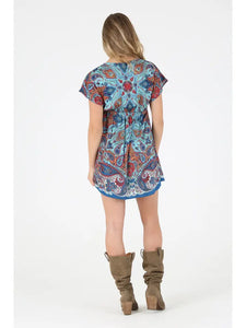 Blue V Neck Colorful Mini
