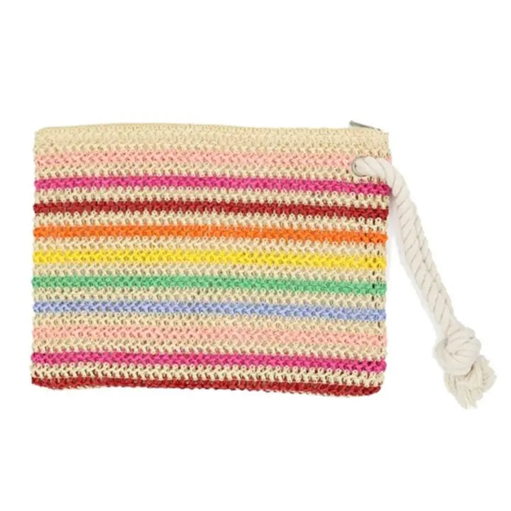 Rope Handle Striped Crochet Pouch