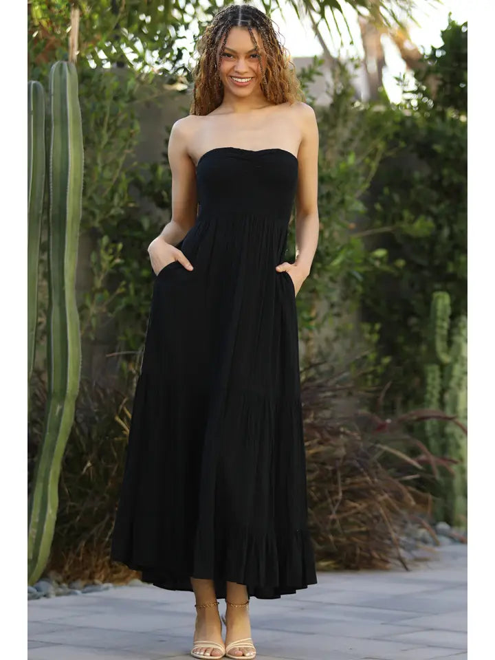 chinese dress ladies Strapless Smocked Maxi Dress main image 1