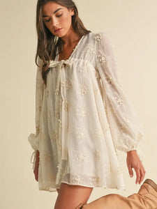 Sheer Floral Mini Dress with Balloon Sleeves