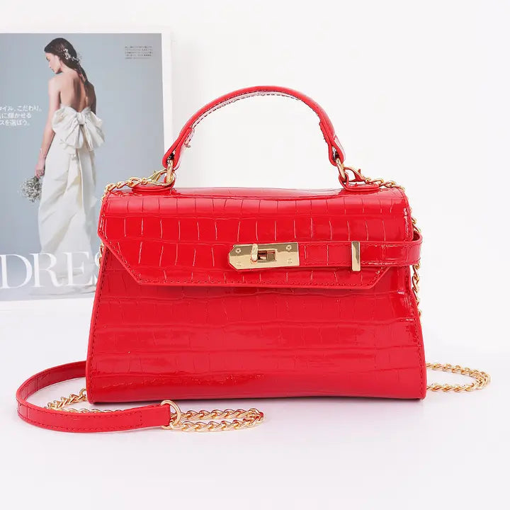 Faux Croc Top Handle Crossbody Bag