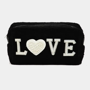 Pearly Studded Love Sherpa Pouch