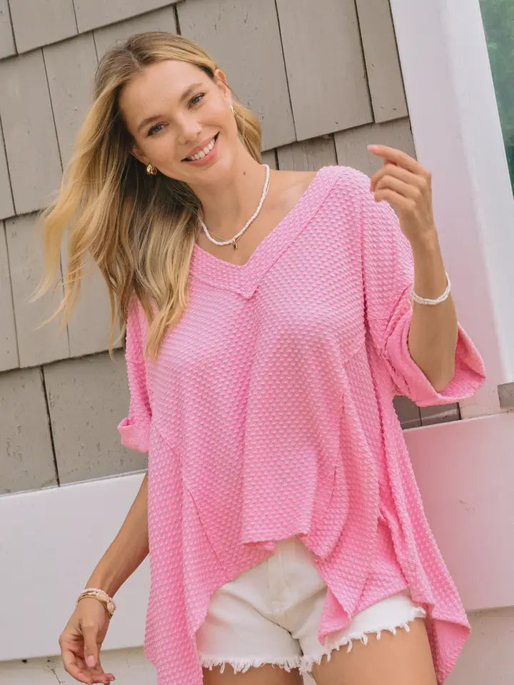 Dotted Jacquard Knit Short Sleeve Top