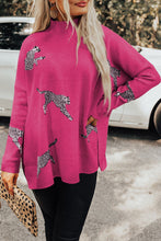 Load image into Gallery viewer, Rose Cheetah Print high neck sweater with slits
