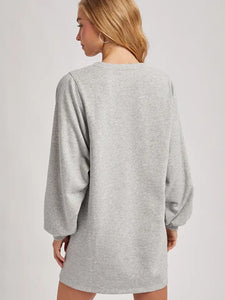 Crew Neck Oversized Sweatshirt Dress with Pockets Grey