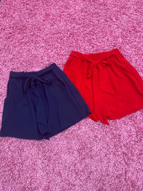 Navy or Red Tie Front Shorts