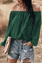 Load image into Gallery viewer, Green Off the Shoulder Swiss Dot Blouse
