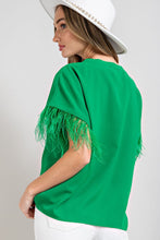 Load image into Gallery viewer, Kelly Green V Neck with Feather Trim
