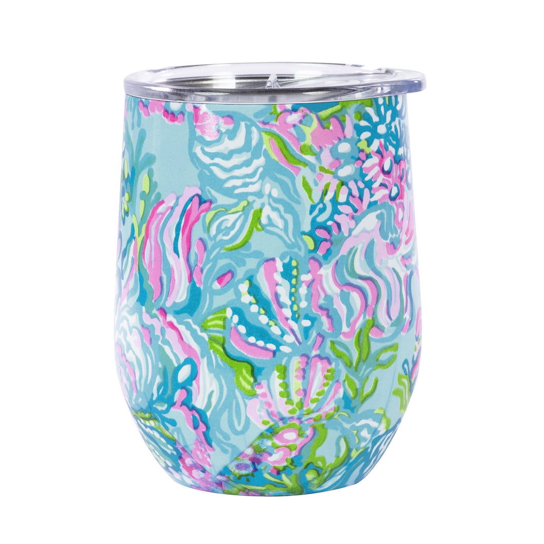 Lilly Pulitzer Stainless Steel Wine Glass With Lid, Aqua la Vista